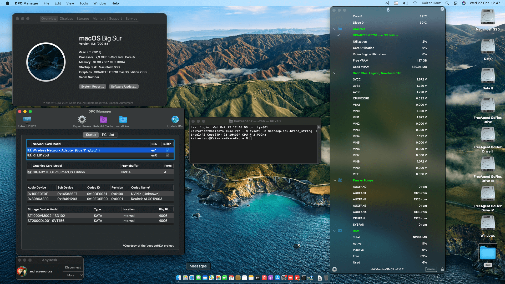 Success Hackintosh macOS Big Sur 11.6 Build 20G165 in Asrock B460 Steel Legend + Intel Core i5 10400F + Palit GTX1650 + Gigabyte GT710